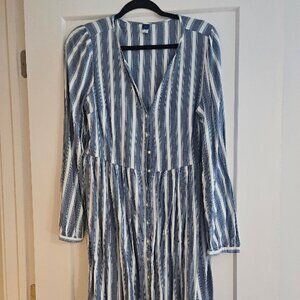 OLD NAVY BUTTON DOWN,  LONG SLEEVE COTTON DRESS - SIZE MEDIUM TALL